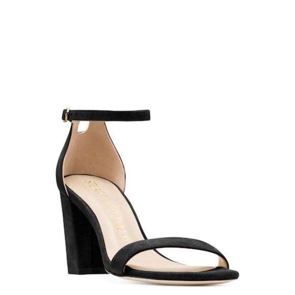 Stuart Weitzman NearlyNude Black suede ankle strap block heel sandals Sz 10.5 - Picture 3 of 16
